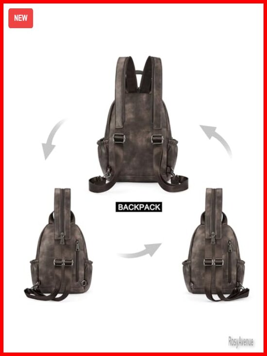 Convertible PU Leather Sling Backpack Crossbody Bag Travel Purse